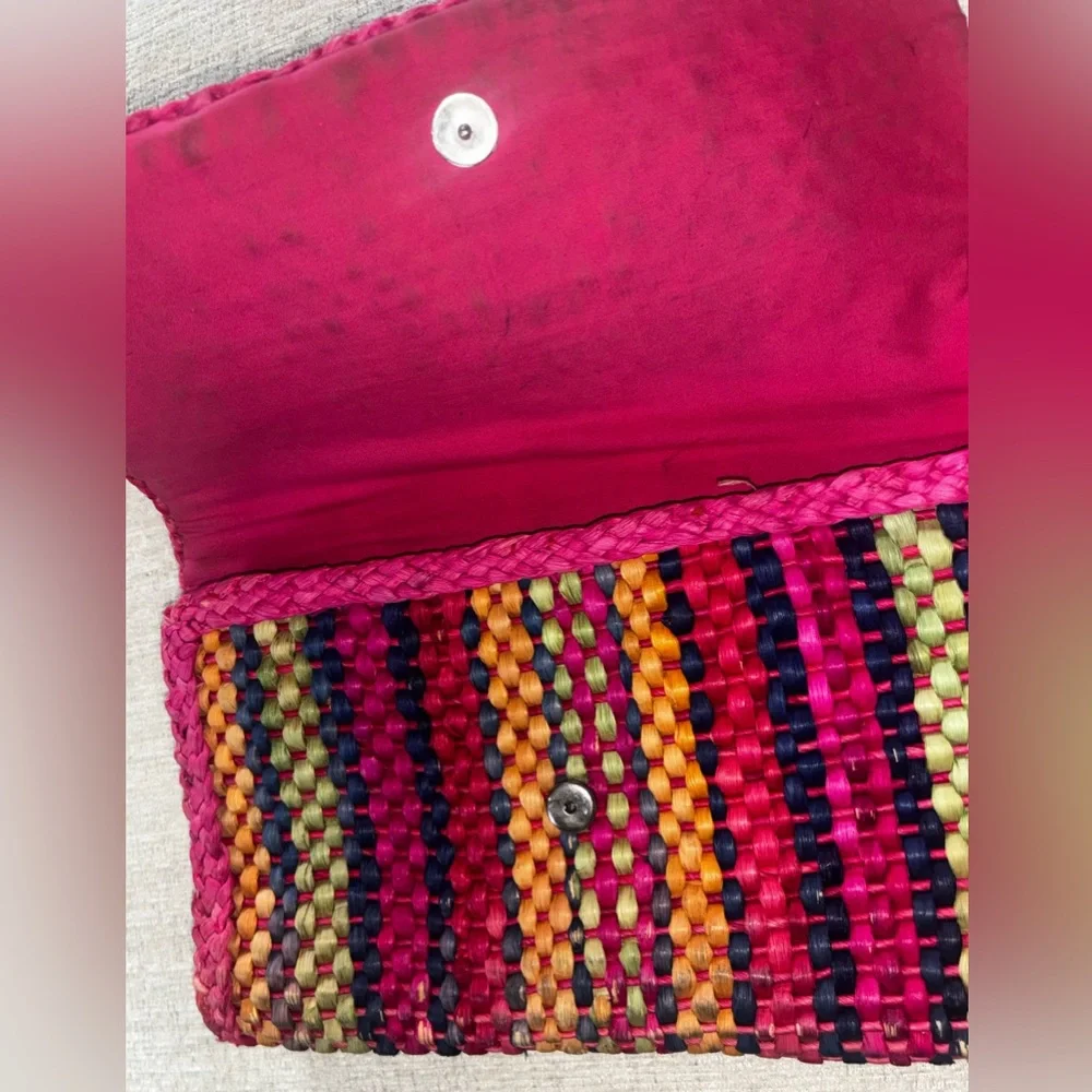 Vintage Magid Colorful Woven Clutch Bag Boho 80s Coastal Chic Statement Purse